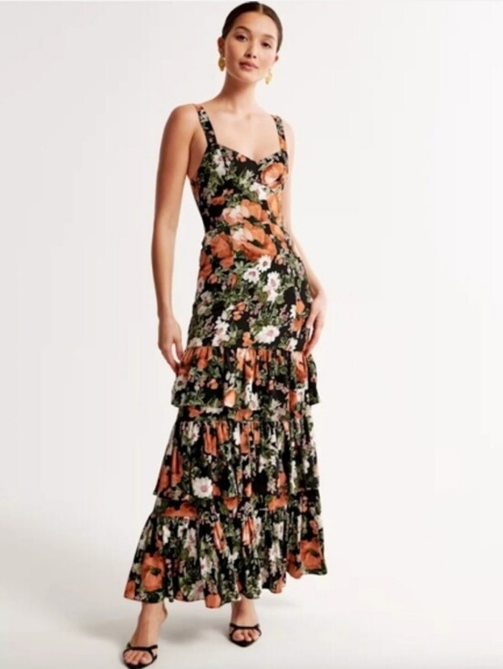 Abercrombie & Fitch Dresses & Skirts - Abecrombie & Fitch Floral Drama Tiered Maxi Dress Size Medium Black & Floral
